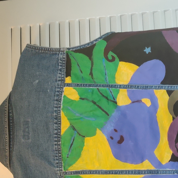 Crazy Horse Pokemon Oddish Denim Vest Jewel Tones Medium Hand Painted - Picture 6 of 16